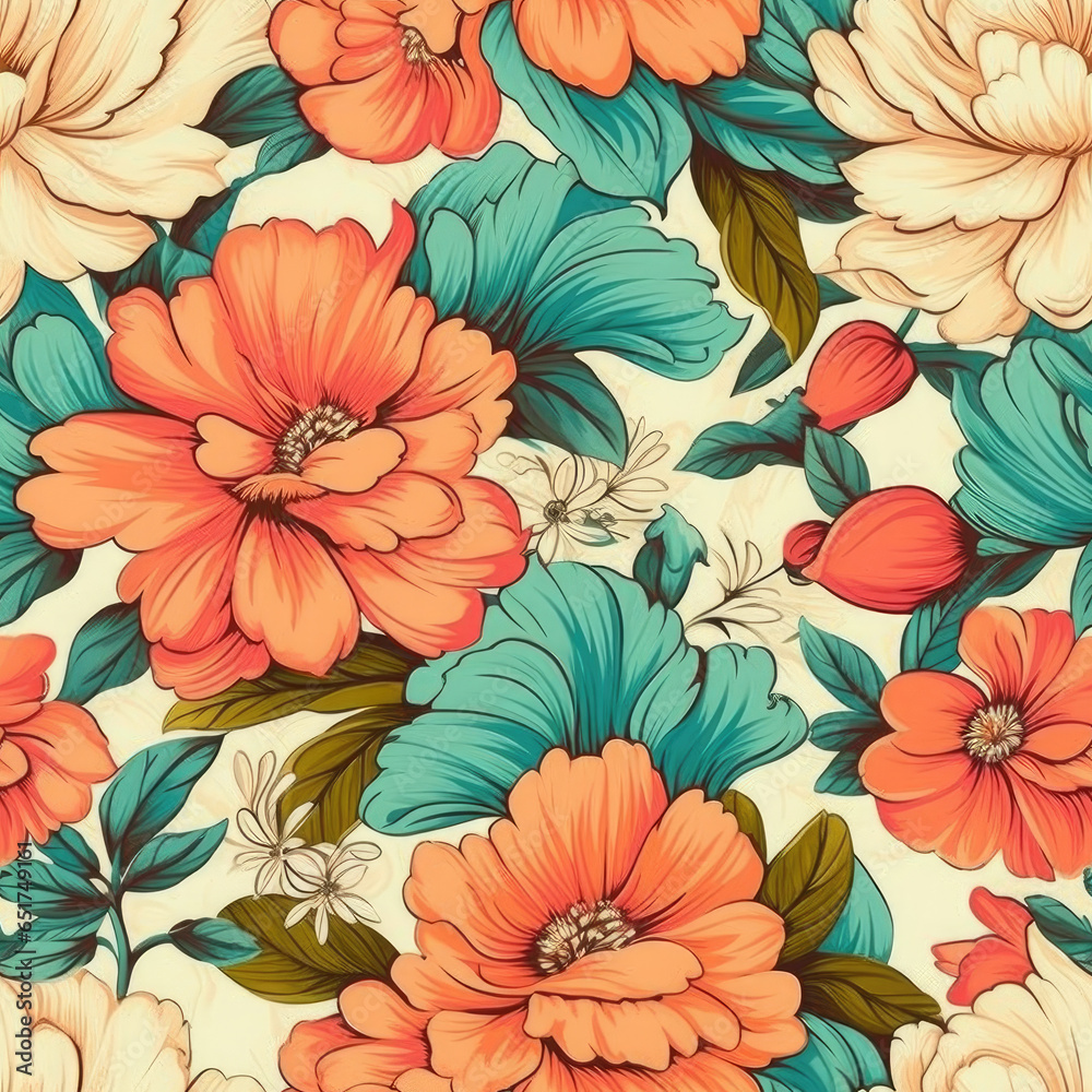 Vintage floral design pattern bright pastel color insanely details AI Generated.