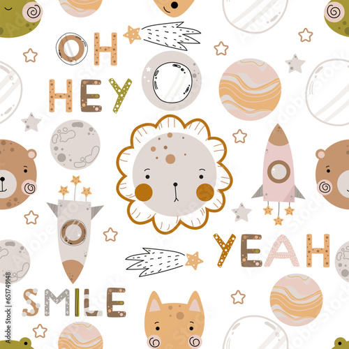 cosmos animals seamless pattern