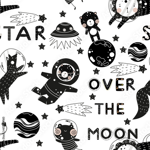 cosmos animals seamless pattern