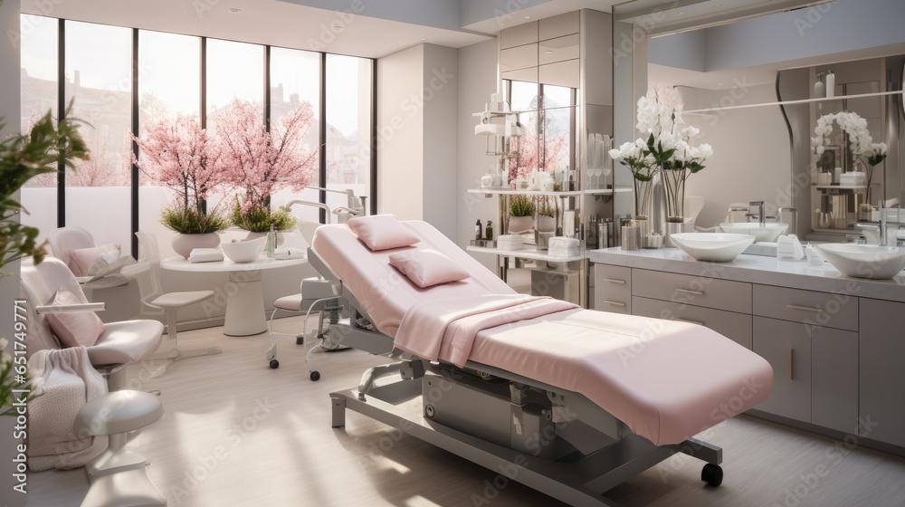 Dermatology and beauty clinic treatment Interior decoration for VIP customers by expert dermatologists. Beauty salon, spa, massage with equipment to to help relax, physiotherapy, relaxing massage. Dermatology and beauty clinic treatment Interior decoration for VIP customers by expert dermatologists. Beauty salon, spa, massage with equipment to to help relax, physiotherapy, relaxing massage.