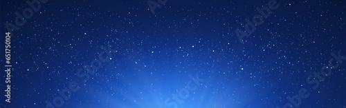 Stars sky. Wide cosmic texture with rays. Illuminated milky way. Blue starry sky for poster, brochure, website. Deep universe with lights. Night wallpaper. Vector illustration