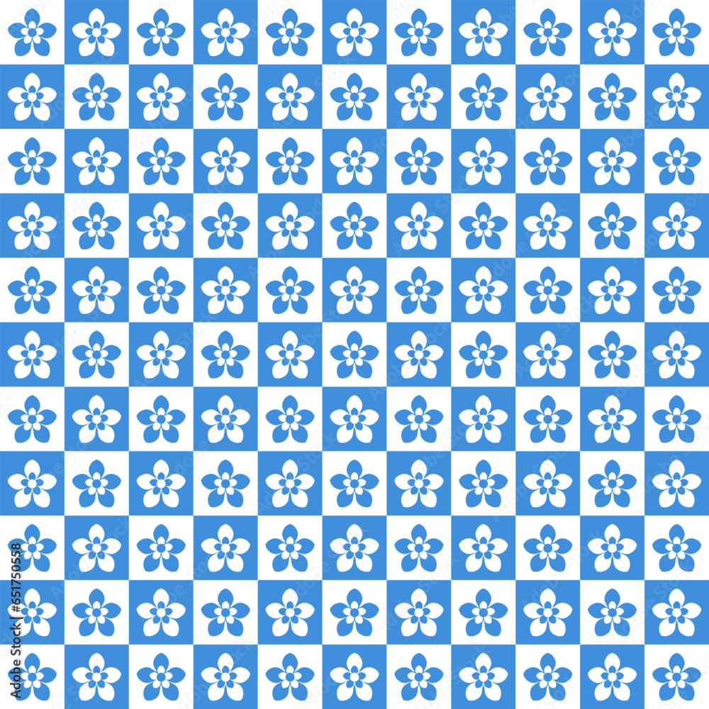 Vector blue and white seamless pattern with checkerbord and retro flowers Vector blue and white seamless pattern with checkerbord and retro flowers