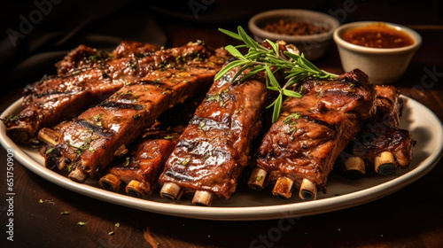 Succulent and tender Lamb ribs marinated in a savory blend of spices, AI Generated