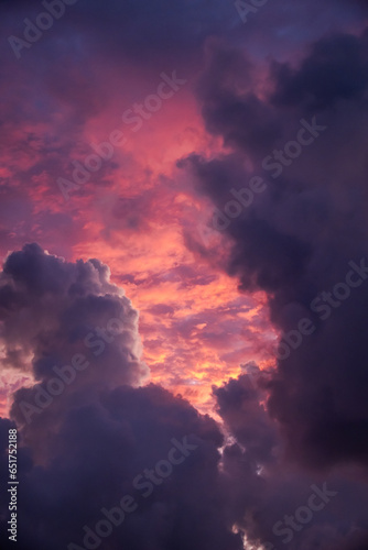 Dramatic cloud sky during sunrise/sunset over the North Atlantic Ocean and Caribean Sea looks like the sky is on fire.