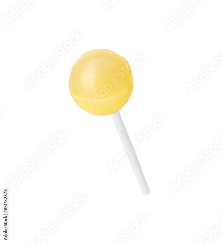 One sweet yellow lollipop isolated on white