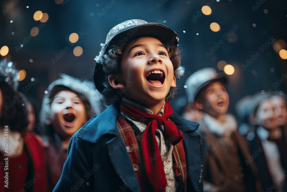 Boy performing in Christmas Theatre - obrazy, fototapety, plakaty 