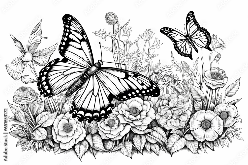 Butterfly line art illustration. Coloring book illustration Stock