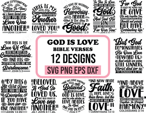 Bible Verse Bundle, God is Love Bundle, Hand drawn Vintage Christian Design