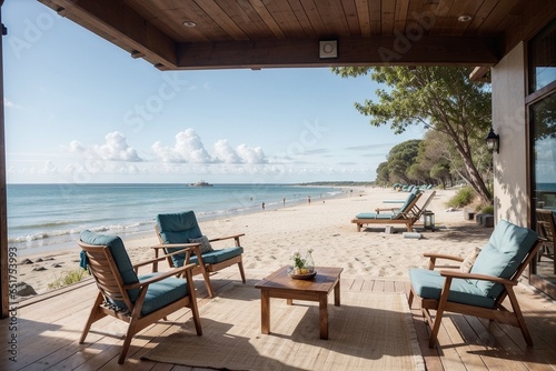 Coastal Bliss Beachside Fishing and Lounge. AI Generated. © Leandro
