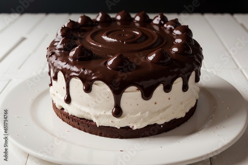 Tempting Delight Indulgent Chocolate Cake on a Plate. AI Generated.