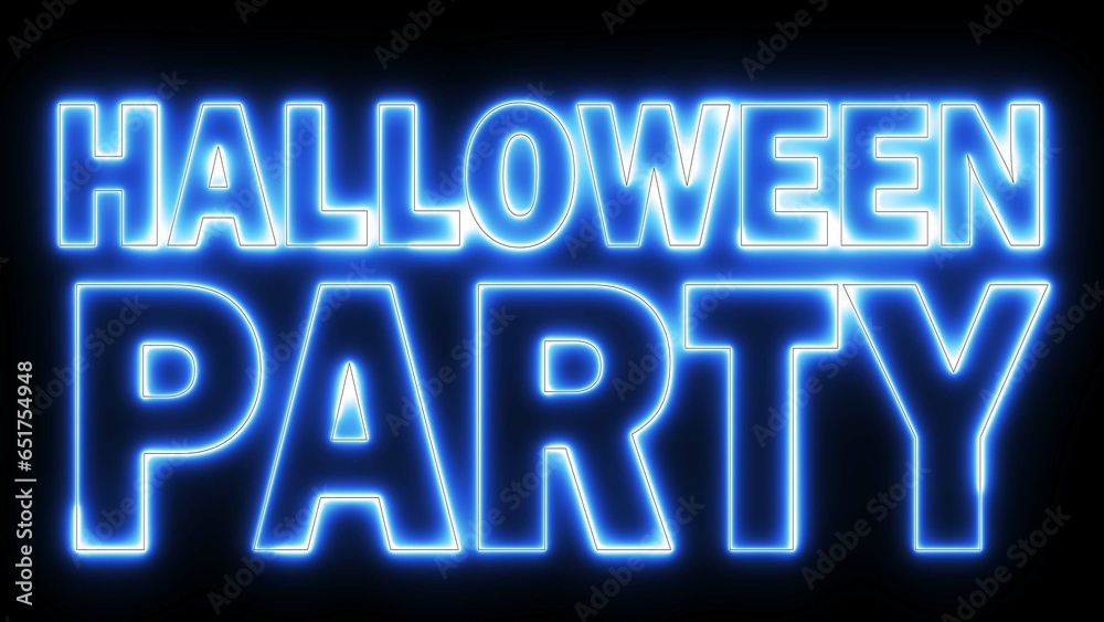 Halloween Party text font with light. Luminous and shimmering haze inside the letters of the text Halloween Party. 