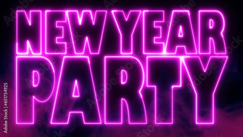 New Year Party electric pink lighting text with on black background. New Year Party neon text word.