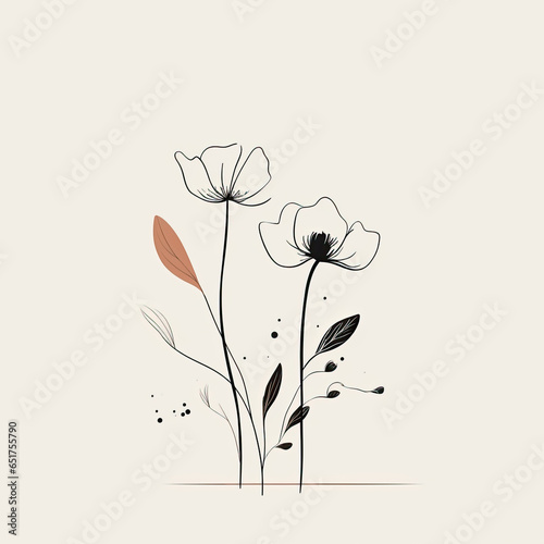 Minimalist flower line art on white background, AI Generated