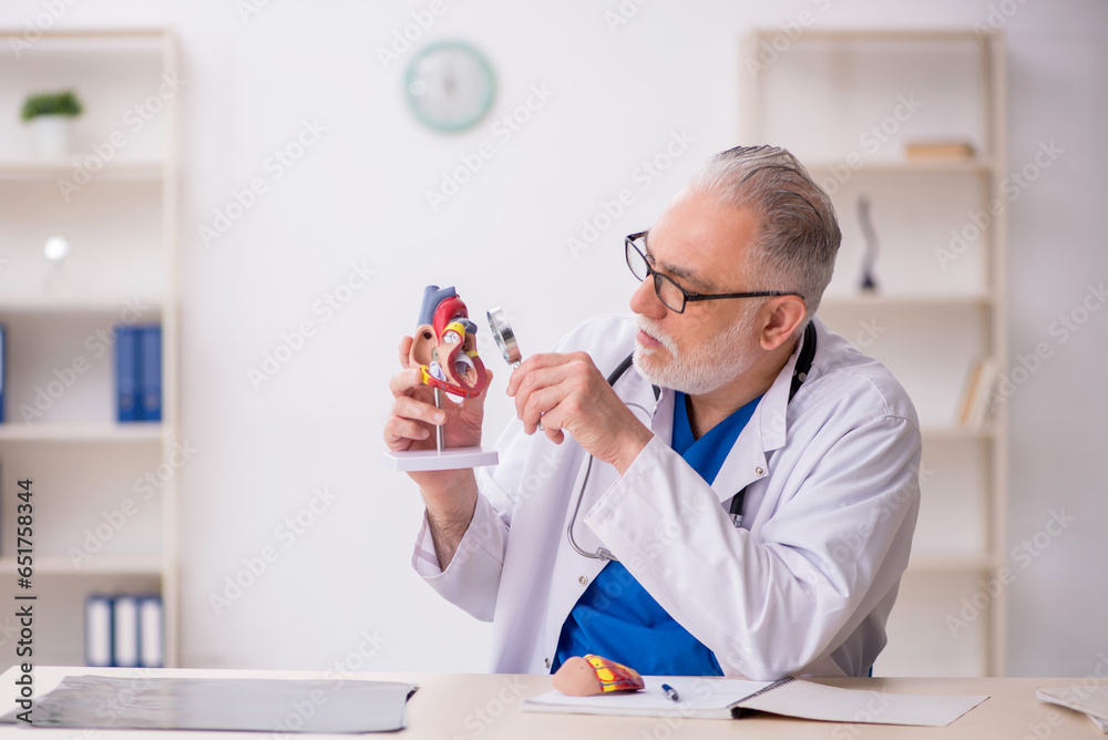 Old male doctor cardiologist working in the clinic Old male doctor cardiologist working in the clinic