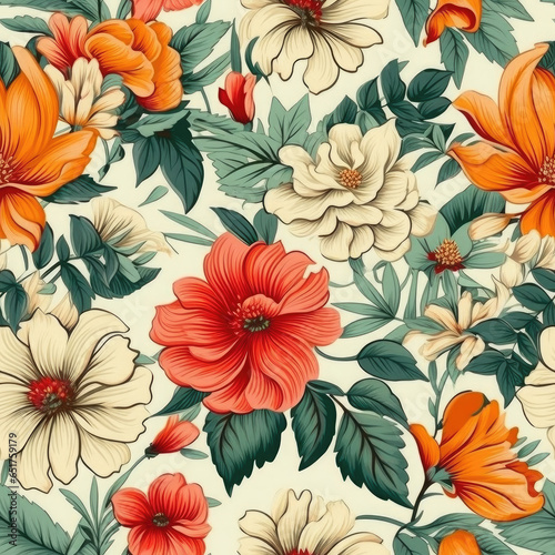 Vintage floral design pattern bright pastel color insanely details AI Generated.