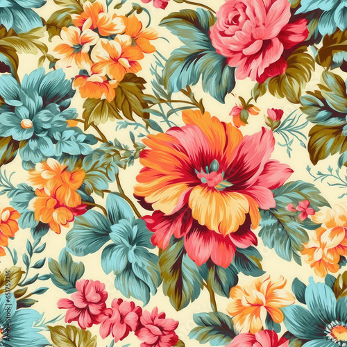 Vintage floral design pattern bright pastel color insanely details AI Generated.