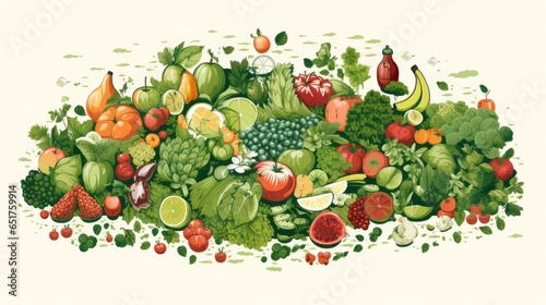 eat healthy food poster with fresh fruits and vegetables. Circle composition from food. world vegan day. world vegetarian day. world food day