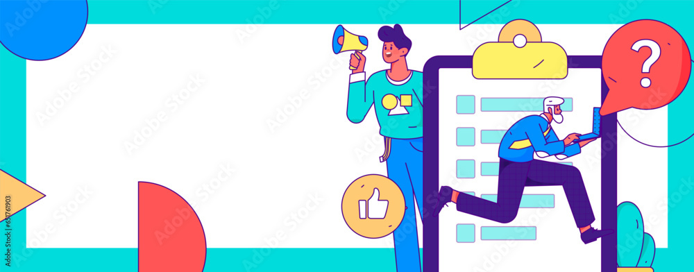 Invite friends to conduct questionnaire flat vector concept operation hand drawn illustration Invite friends to conduct questionnaire flat vector concept operation hand drawn illustration