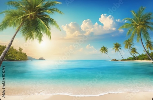 Blue sea landscape with palm trees