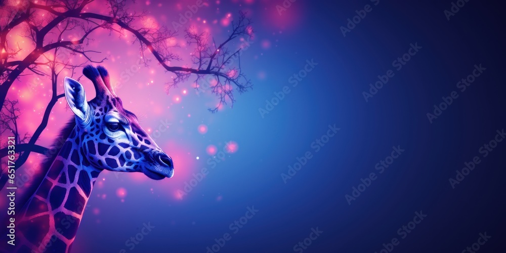 Glamorous giraffe with tree branches and neon lights Glamorous giraffe with tree branches and neon lights