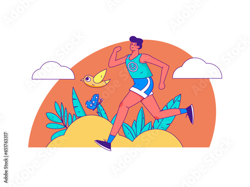 People exercising healthy running vector internet operation illustration