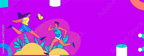 People exercising healthy running vector internet operation illustration