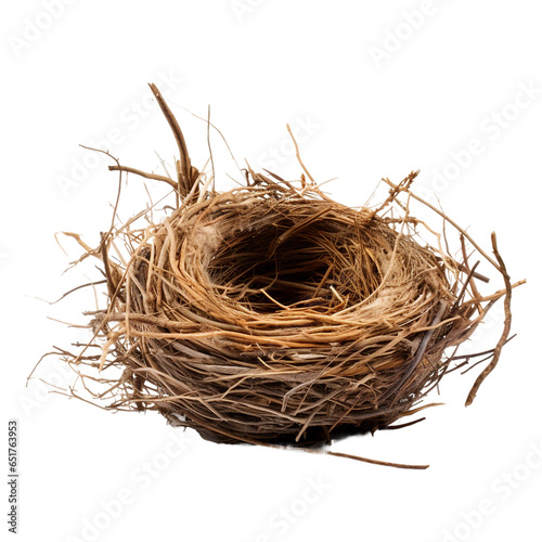 empty bird's nest, transparent background, isolated image, generative AI
 photo