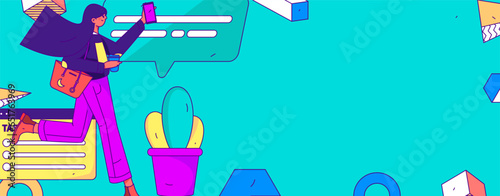 People exercising healthy running vector internet operation illustration