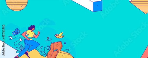 People exercising healthy running vector internet operation illustration