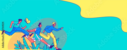 People exercising healthy running vector internet operation illustration