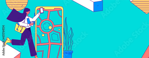 People exercising healthy running vector internet operation illustration