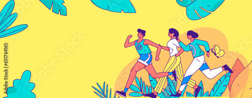 People exercising healthy running vector internet operation illustration