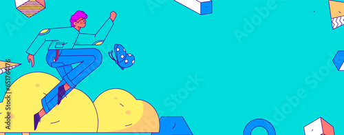 People exercising healthy running vector internet operation illustration
