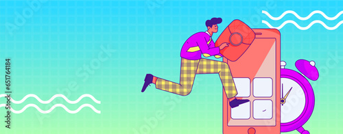 People exercising healthy running vector internet operation illustration