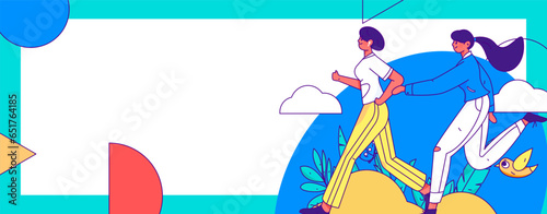 People exercising healthy running vector internet operation illustration
