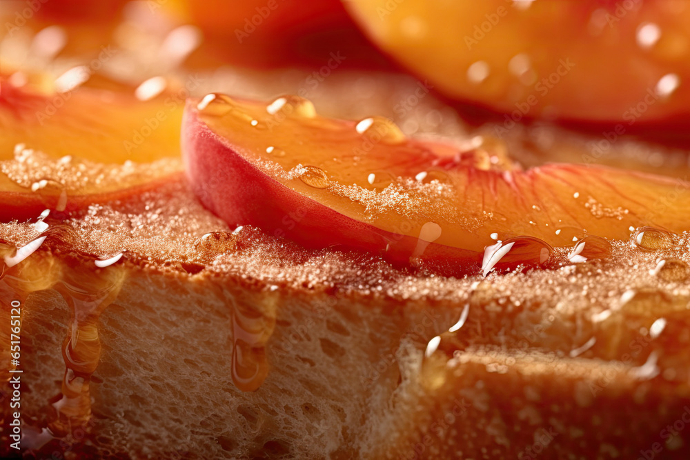 peach toast, macro shot of a fresh breakfast with Dripping Honey, AI Generated peach toast, macro shot of a fresh breakfast with Dripping Honey, AI Generated