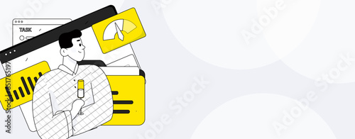Business work characters flat vector concept operation hand drawn illustration