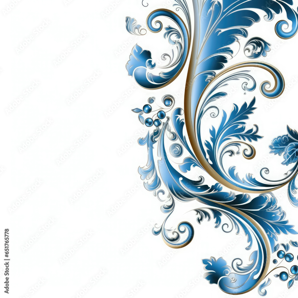 Nile Blue elaborate filigree corner borders on white Background, AI Generated Nile Blue elaborate filigree corner borders on white Background, AI Generated