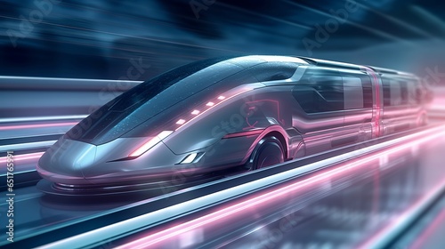 Fast futuristic bullet train or hyperloop ultrasonic train cabsul as wide banner with copy space © Deep Ai Generation