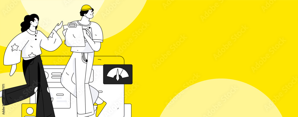 Fototapeta premium Business work characters flat vector concept operation hand drawn illustration