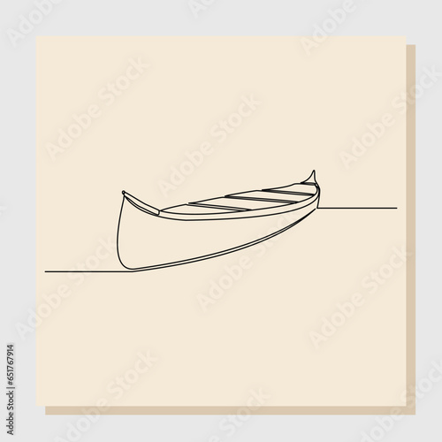 continuous single one line art sketch hand drawn drawing of wooden fishing canoe vector illustration
