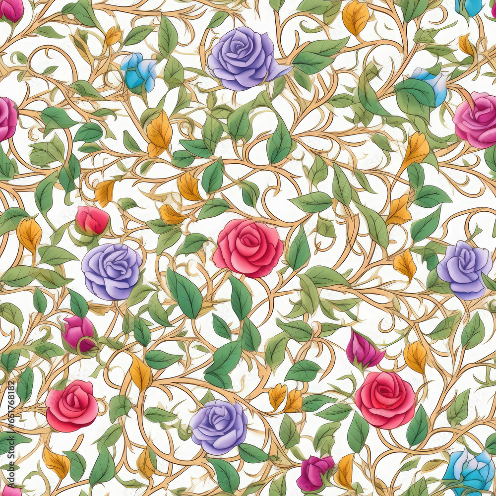 custom made wallpaper toronto digitalIntricate rose vine pattern with_geometric accent seamless pattern, AI Generated