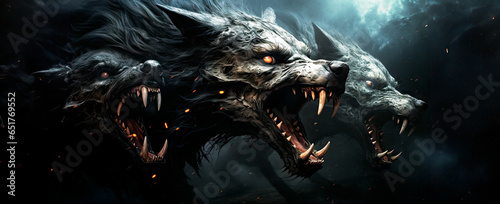 Satan's Feral Hounds, Terrifying Wolves with Bared Teeth.  Hounds Of Hell. 
