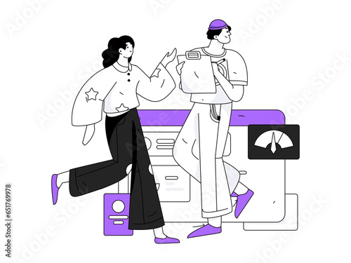 Business work characters flat vector concept operation hand drawn illustration