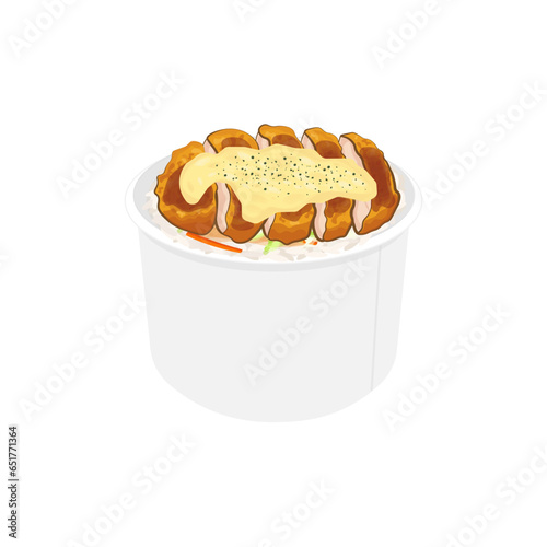 Chicken Nanban or katsu Vector Illustration Logo in a Paper Bowl