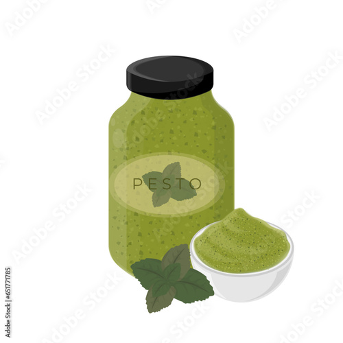 Logo Illustration of Pesto Sauce in a Jar