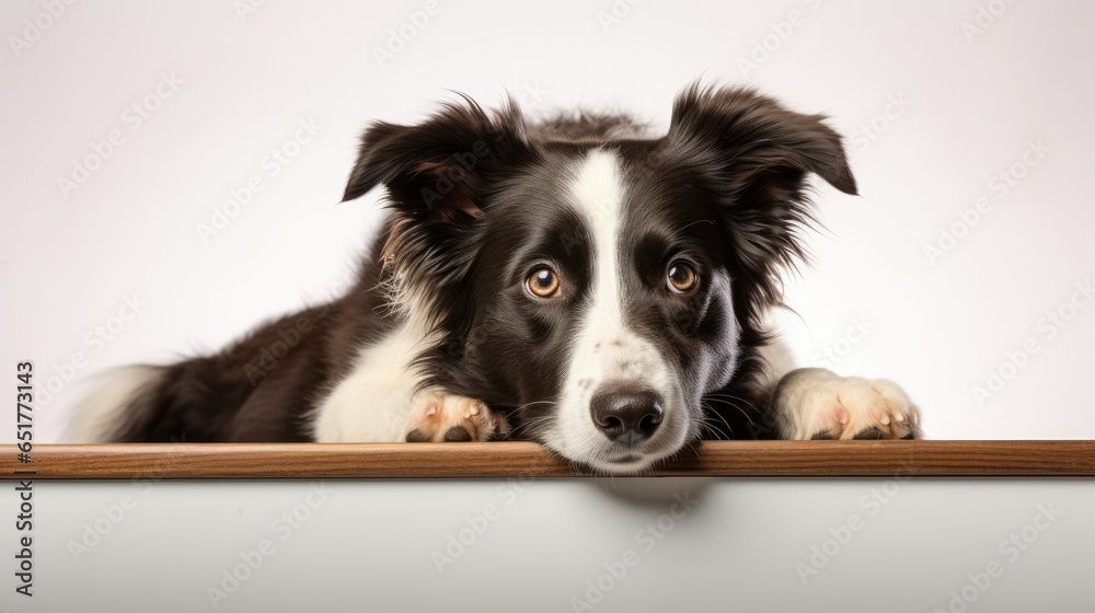 Fototapeta premium lying down on a empty board border collie dog looking