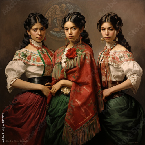 Mexican Adelitas, dressed in typical costumes. also known as soldaderas, they played a very important role in the struggle for peasant rights during the Mexican Revolution. photo