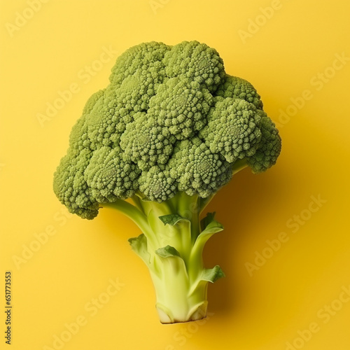 Broccoli, image on a yellow background, very healthy vegetables