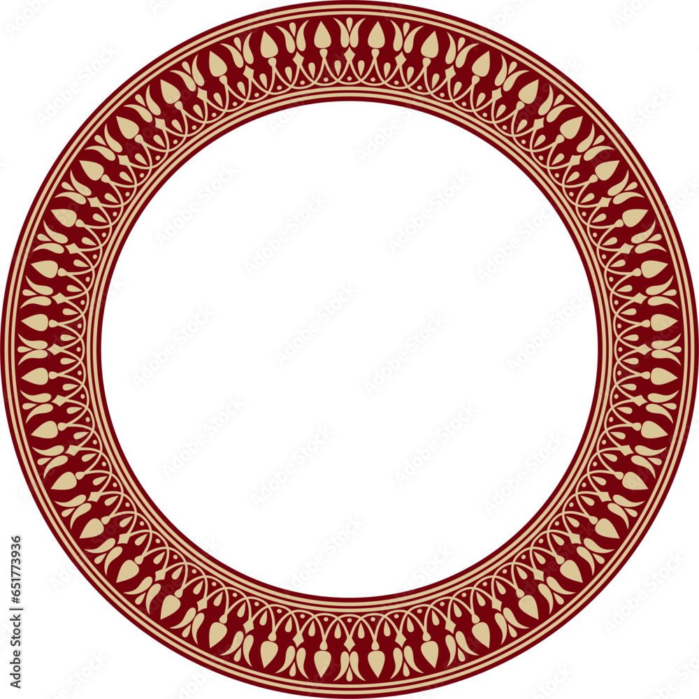 Vector gold and red round classic Greek meander ornament. Pattern, circle of Ancient Greece. Border, frame, ring of the Roman Empire Vector gold and red round classic Greek meander ornament. Pattern, circle of Ancient Greece. Border, frame, ring of the Roman Empire
